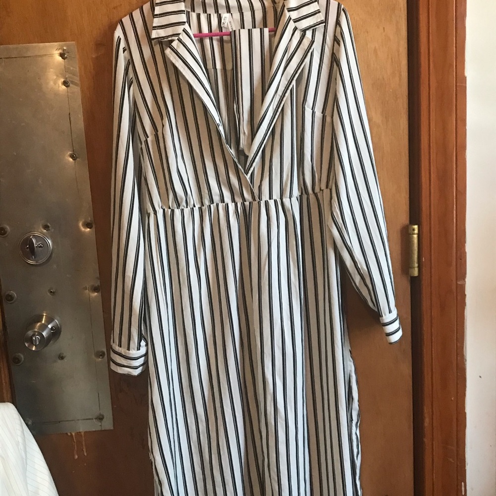 Black and white long striped dress size large